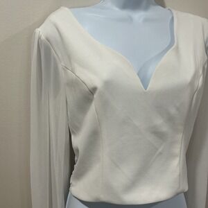 Willow + Root White Pullover Cropped Sheer Sleeve Open Back Shirt Medium Fairy
